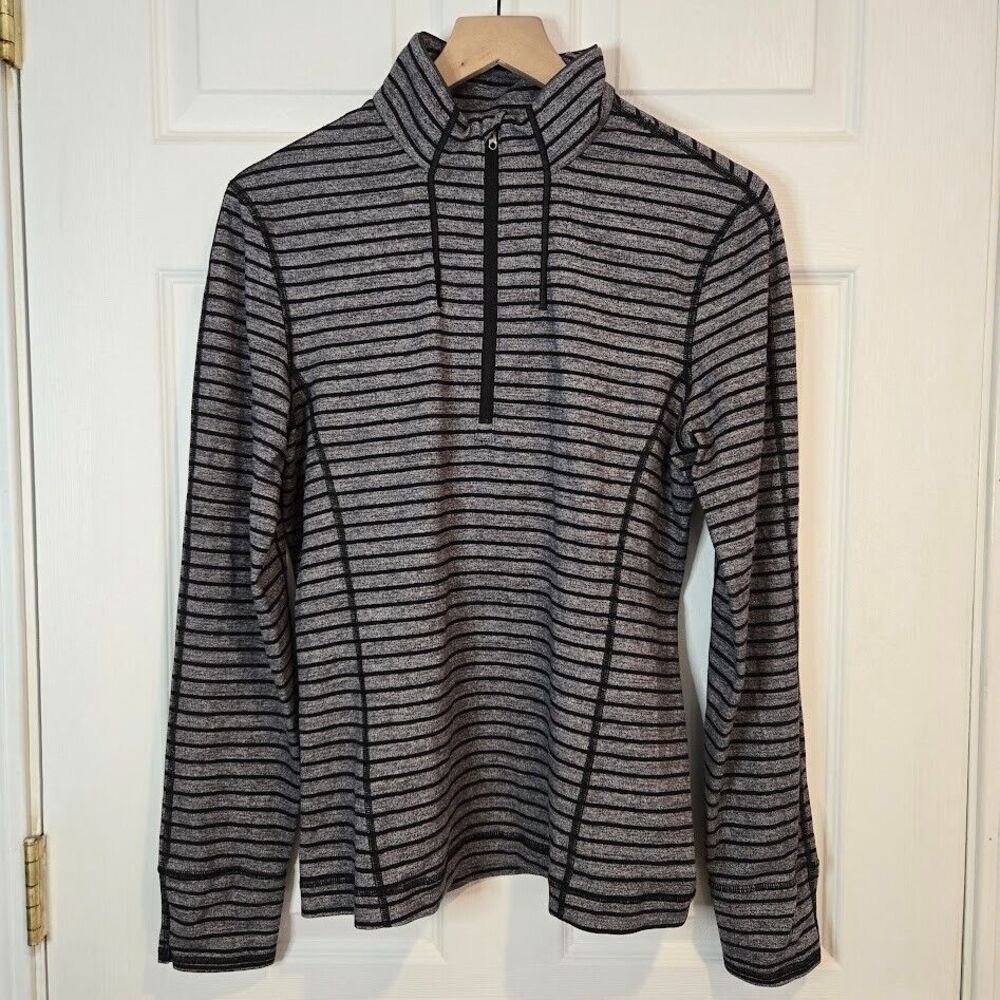 Lululemon Men's Size S Sweat Session 1/2 Zip Long‎ Sleeve Pullover Black Stripe - Picture 2 of 7